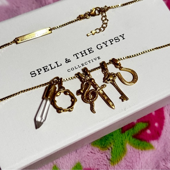 Spell & The Gypsy Six Degrees Gold Vermeil Charm Necklace Sword Snake Crystal - Picture 2 of 6